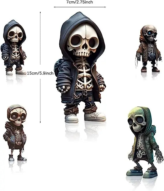 Resin Skeleton Figurine – Miniature Skull Statue Halloween Decoration