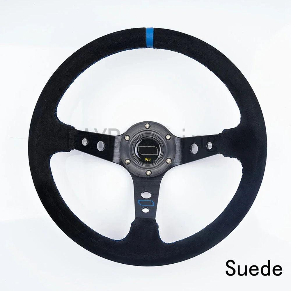 Universal 14 inch 350mm Suede/PVC/PU Car Aluminum Racing Steering wheels Deep Corn Drifting Sport Auto Steering Wheel With Logo