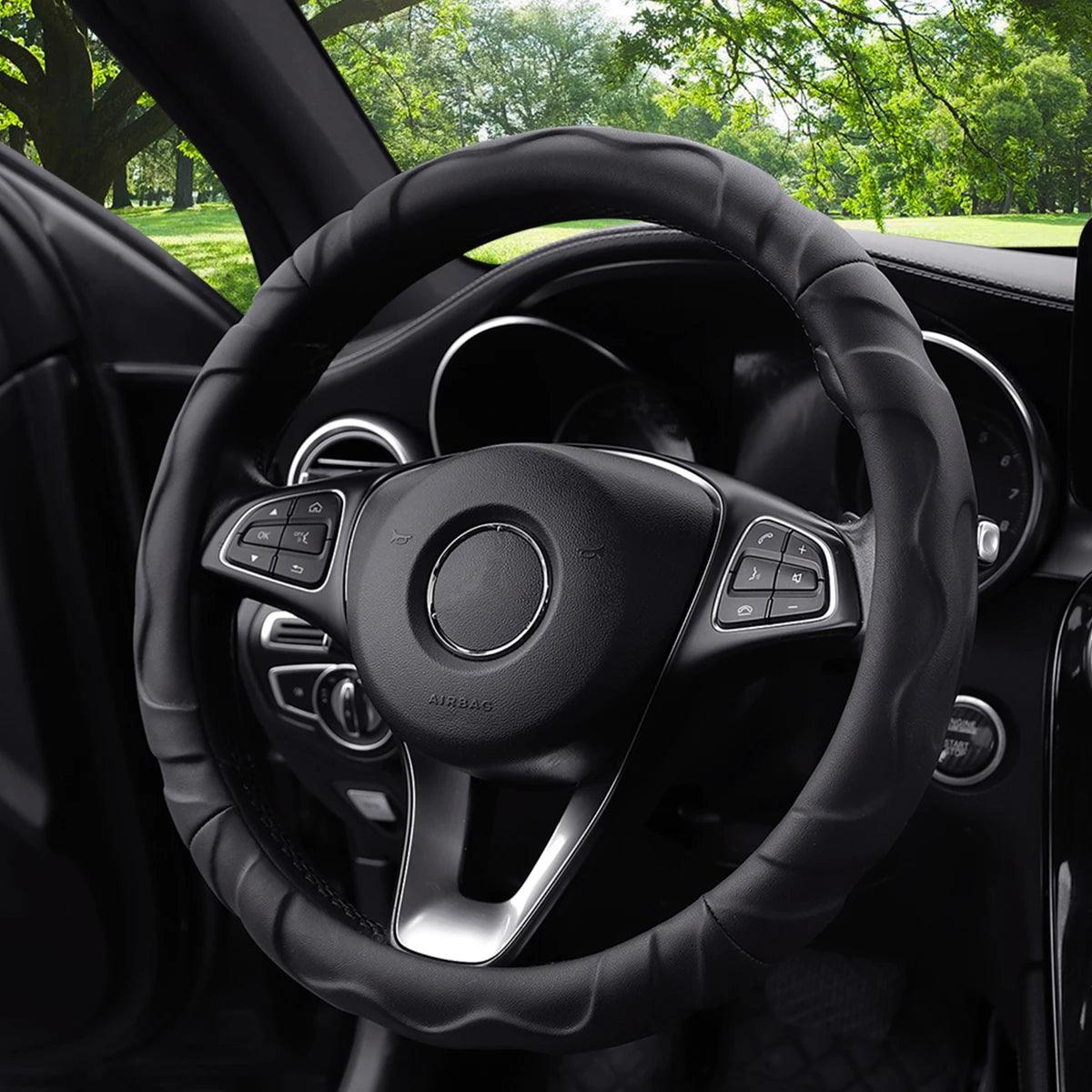 1 Artificial Lamb Skin Sense Three-dimensional Styling Sports Car Steering Wheel Cover Fits 14.5-15 Inches 37-38CM