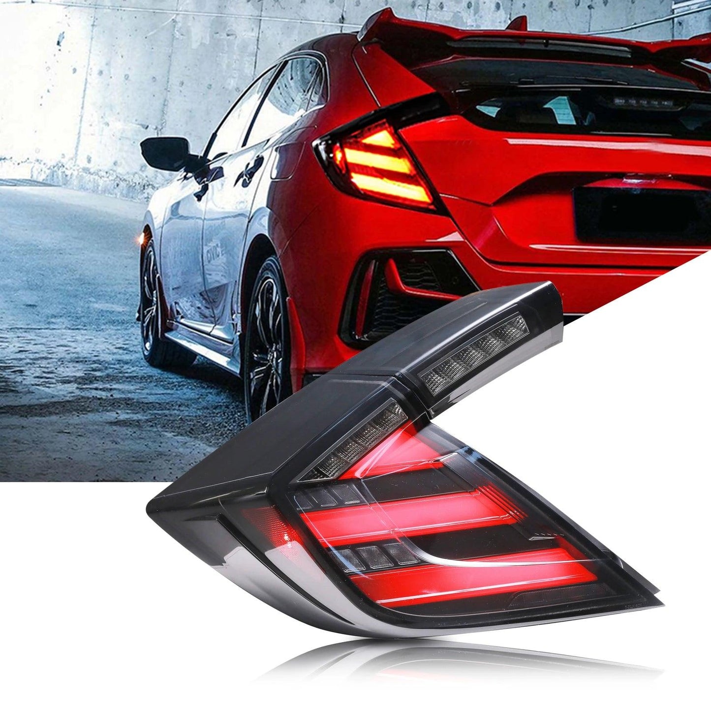 LED Tail Lights for Honda Civic Hatchback Type-R 2016-2021 Dynamic Turn Signal Black Rear Lamps Assembly Not Fit Sedan Coupe