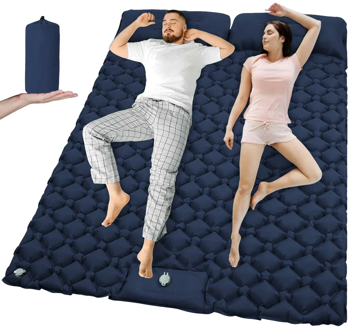 Outdoor Camping Double Inflatable Mattress Extra Wide Sleeping Pad Ultralight Folding Bed Sleeping Mat Car Travel Mat - Urbizia