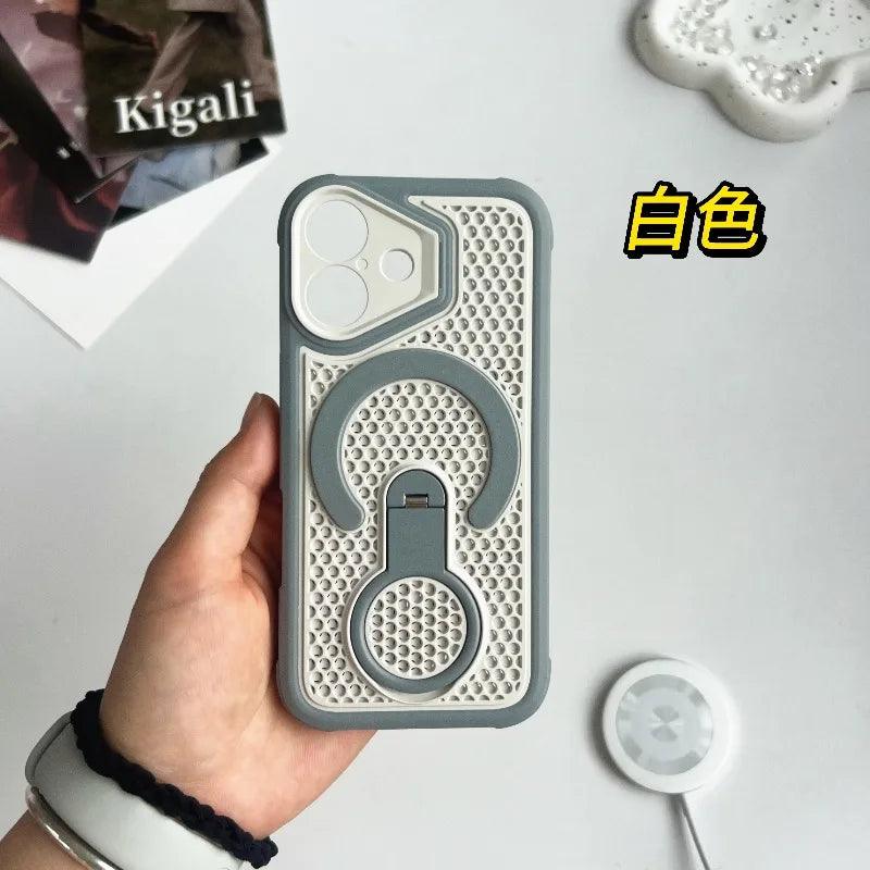 Invisible Support Bracket Cooling Heat Dissipation Phone Case for IPhone 18 Pro 17 16 15 14 13 Pro Max Breathable Magnetic Cover