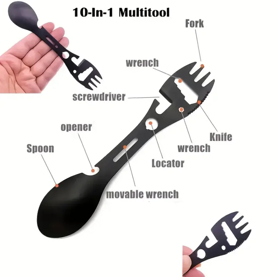 Multifunction Outdoor Fork Spoon Tool – Camping Survival Utensil
