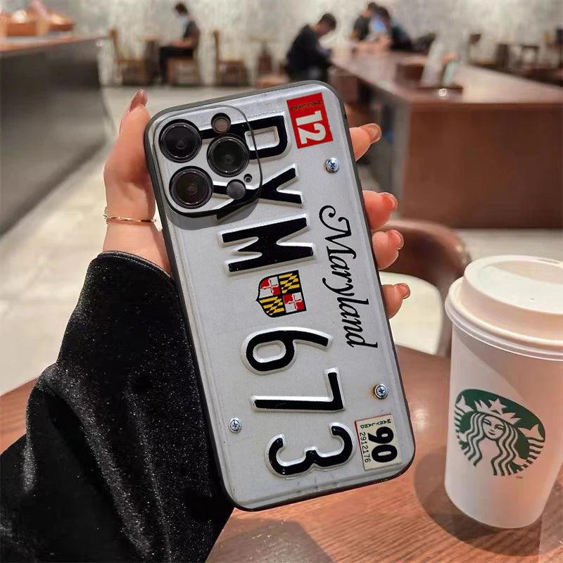 Retro License Plate iPhone Case – Shockproof Full Coverage