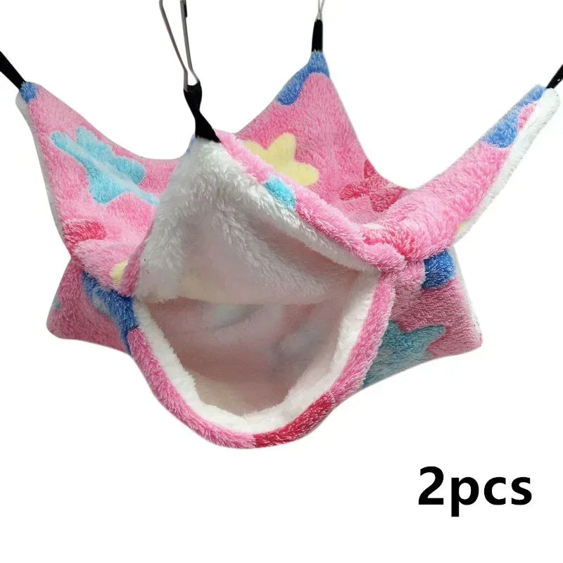1/2 pcs Hamster Hideout Cage Print Fleece Guinea Pig Sugar Glider Sleeping Bed Rodent Hammock Rat Little House Animals Supplies - Urbizia