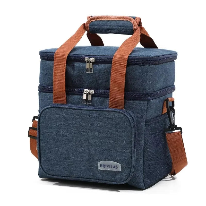 1PC Picnic Bags Double Layer Lunch Bag Thermal Insulation Food Drink Storage Tote Crossbody Cooler Picnic Supplies Storage Bags