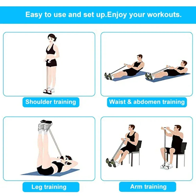 Resistance Bands 4-Tube Yoga Pedal Puller Resistance Band Elastic Pull Rope Fitness Equipment for Abdomen Waist Arm Training - Urbizia
