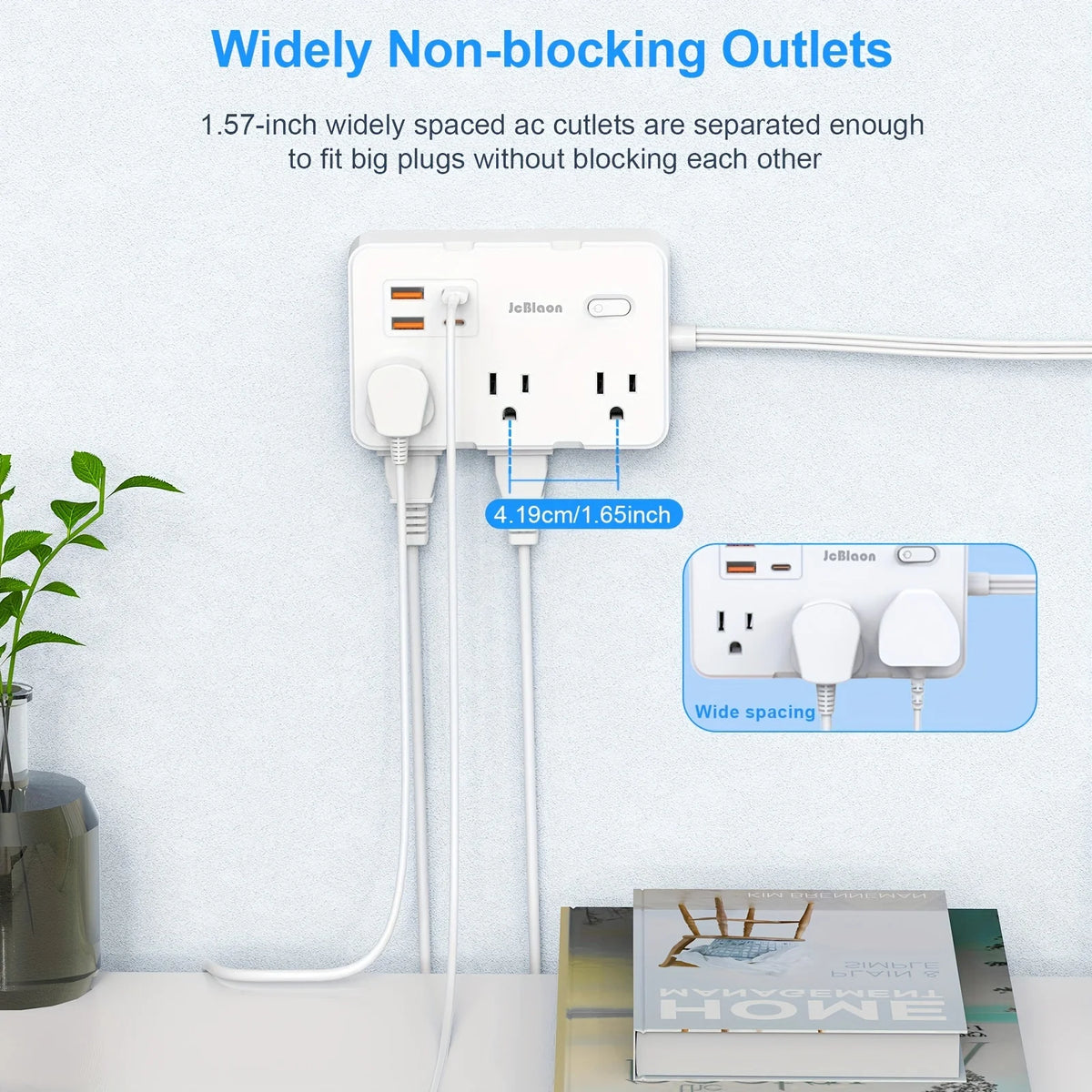 Surge Protector with 6 Widely Outlets Extender 4 USB Ports, 5ft Power Strip Ultra Thin Flat Plug, Power Adapter for Home Office