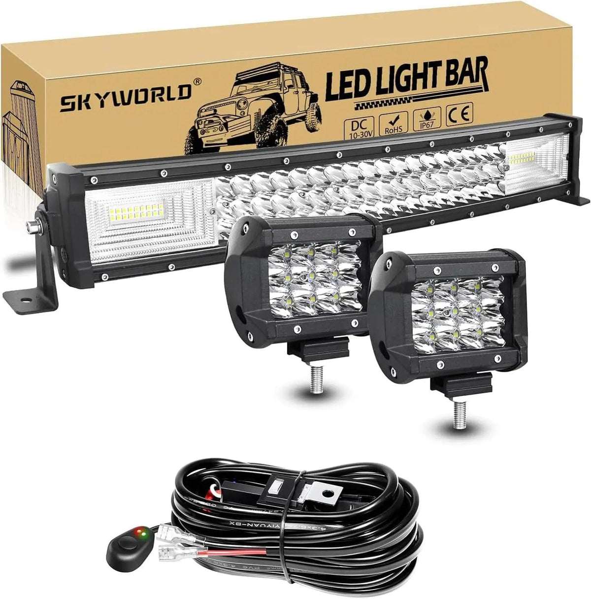 7D 22 - 52in Curved 270W-675W Off Road LED Light Bar with 2x36W Work Light Wire Kit 12V 24V Led Bar for Car Jeep Truck 4x4 Boat