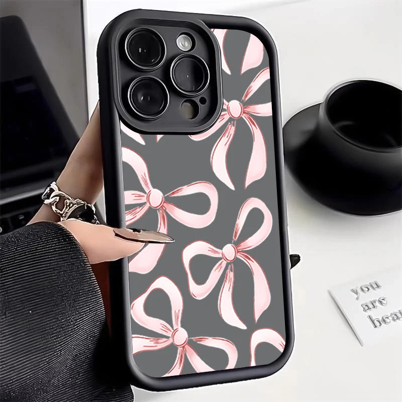 Soft TPU Case For IPhone 17promax/17air 16 15 14 13 12 11 Pro Max X XS Anti-drop silicone phone case.Girl's pink ribbon bow