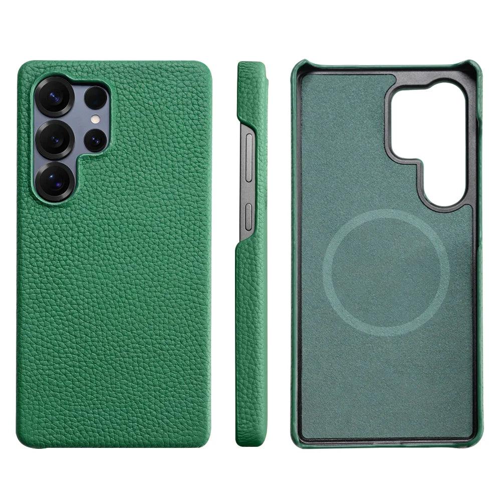 for Magsafe Case for Samsung Galaxy S26 S24 S25 Ultra Plus Natural Cowhide Leather Magnetic Protector Luxury Phone Back Cover