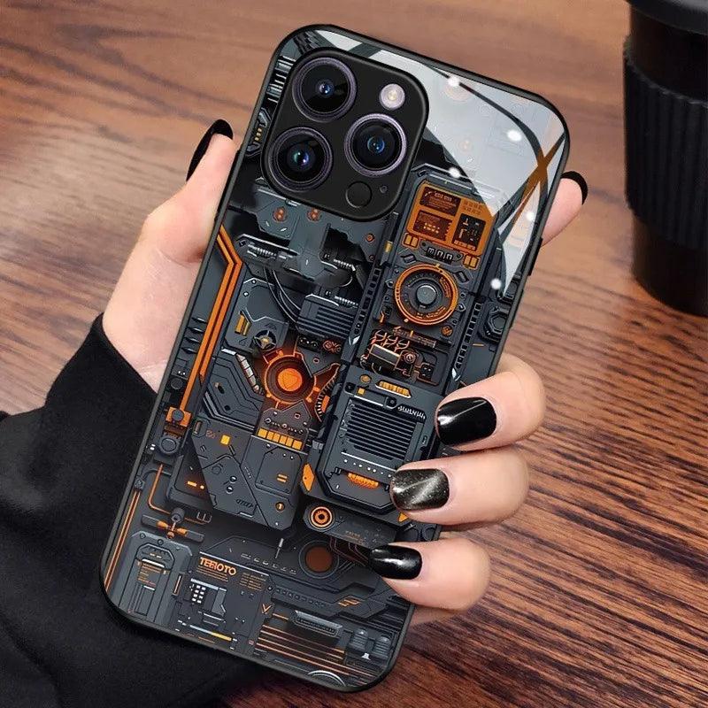 Creative Circuit Board Pattern Glass Material Phone Case For iPhone 17 16 15 14 Pro Max 13 12 11 16E 17Air 7 Plus XR XS X Cover