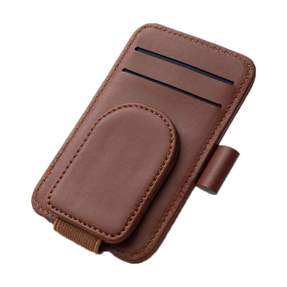 Car Sunglasses Holder Sun Visor Glasses Clip Multifunction Leather Eyeglasses Hanger Portable Ticket Card Clip Car Accessories
