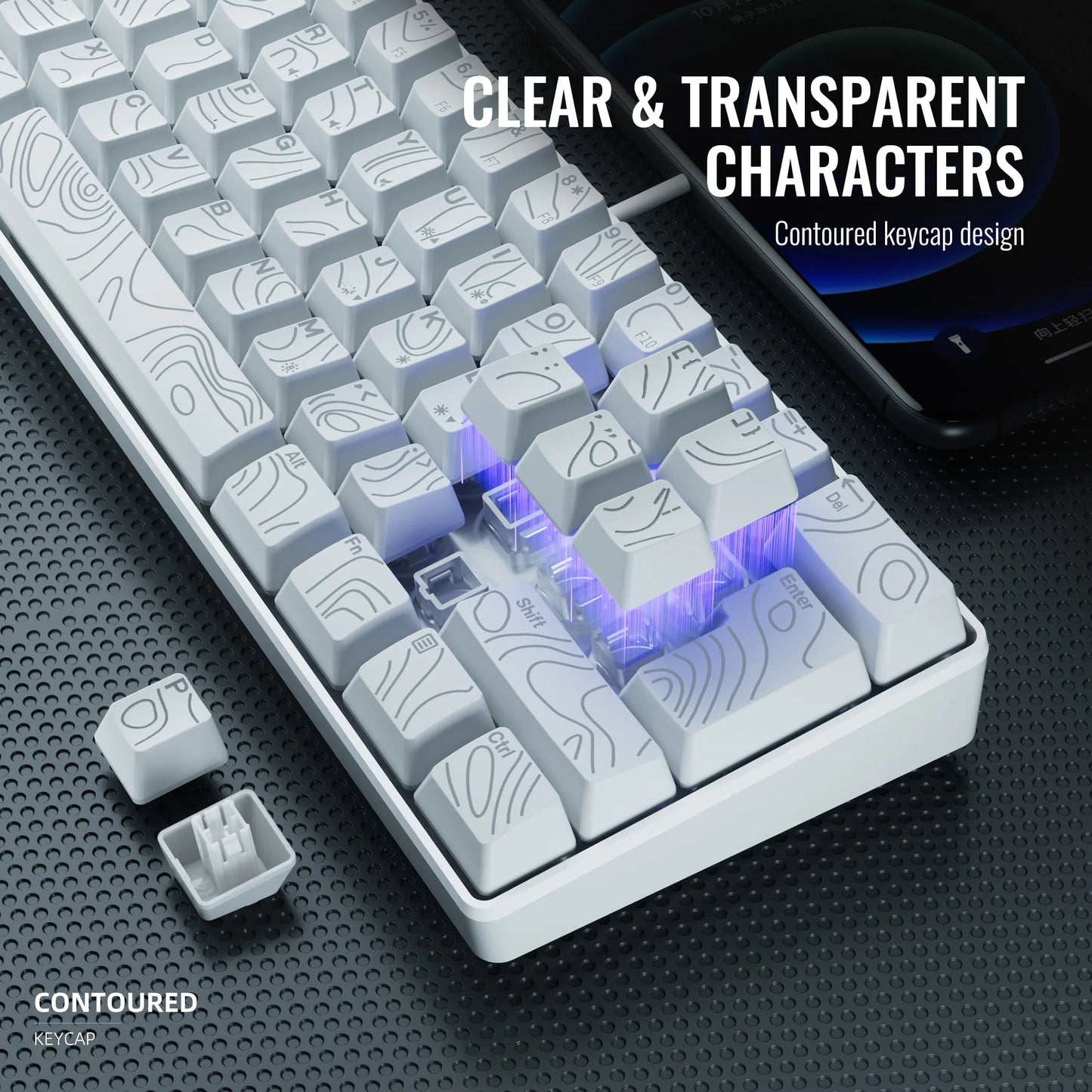 60% Compact Wired Keyboard with RGB Backlight and Membrane Keyswitches. Suitable for Windows tablets, laptops and gamers. White.