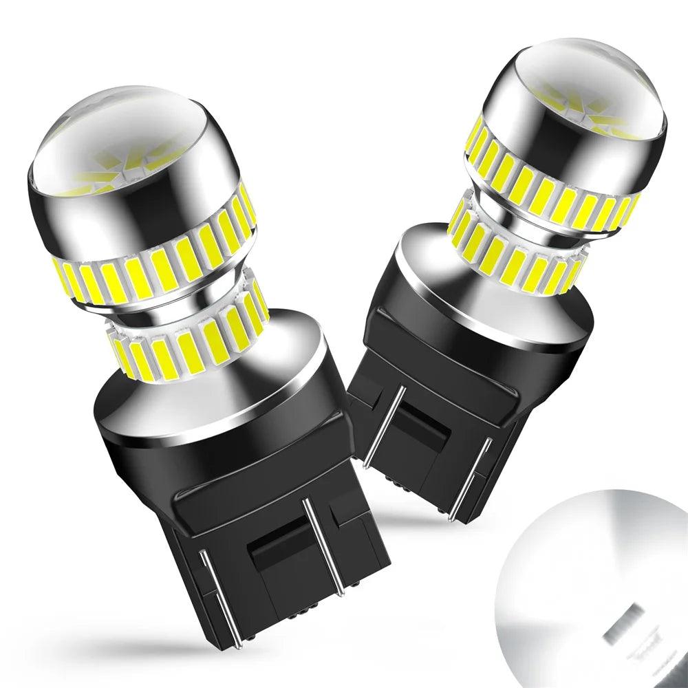 AUXITO 2Pcs 7443 W21/5W T20 LED Bulb Lights With HD Projector LENS 6000K White Red Yellow Amber 7440 For Car Reverse Tail Lamp