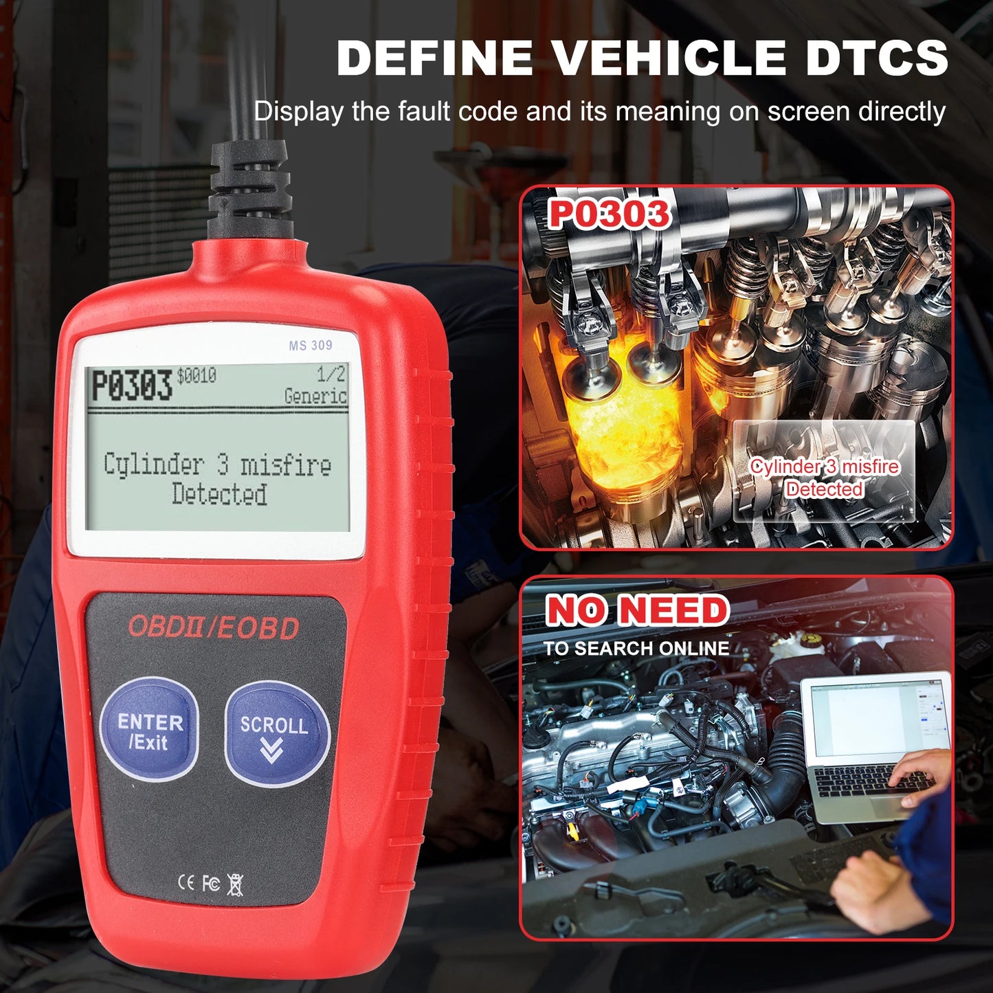 MS309 OBD2 Diagnostic Scanner Auto Car Health Check Code Reader Scanner Tool for All Cars Models with Bluetooth