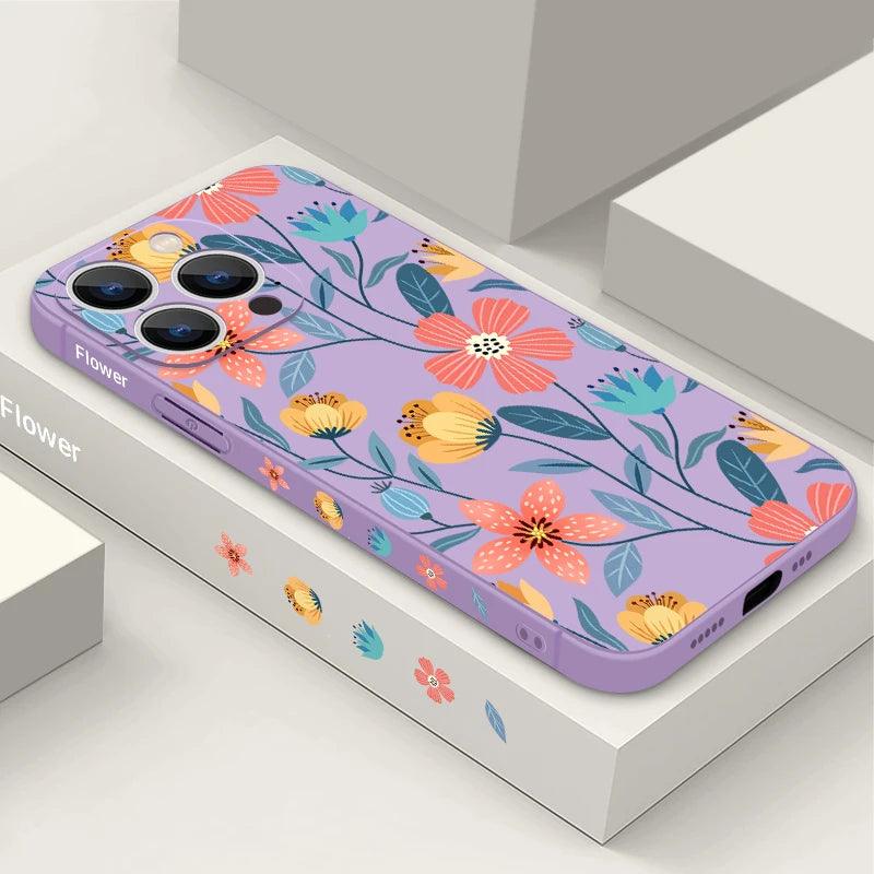 Flowers Soft Silicone Lanyard Case For iPhone 17 16e 15 16 Pro Max 12 13 14 11 Pro Max 17e Shockproof Bumper Strip Phone Cover