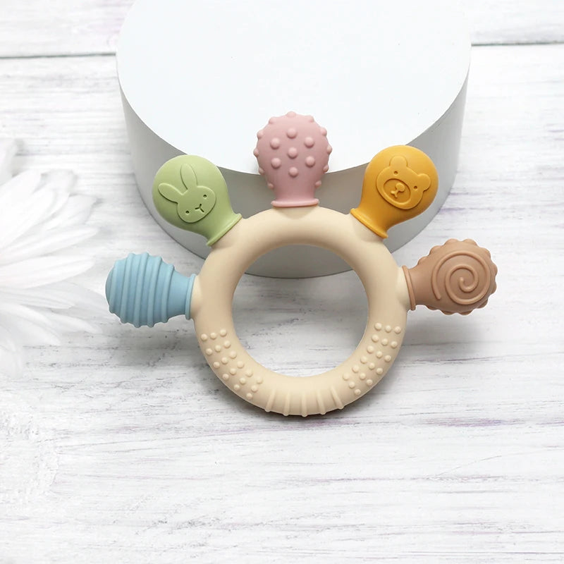 Multicolor Silicone Baby Teether Ring - Urbizia