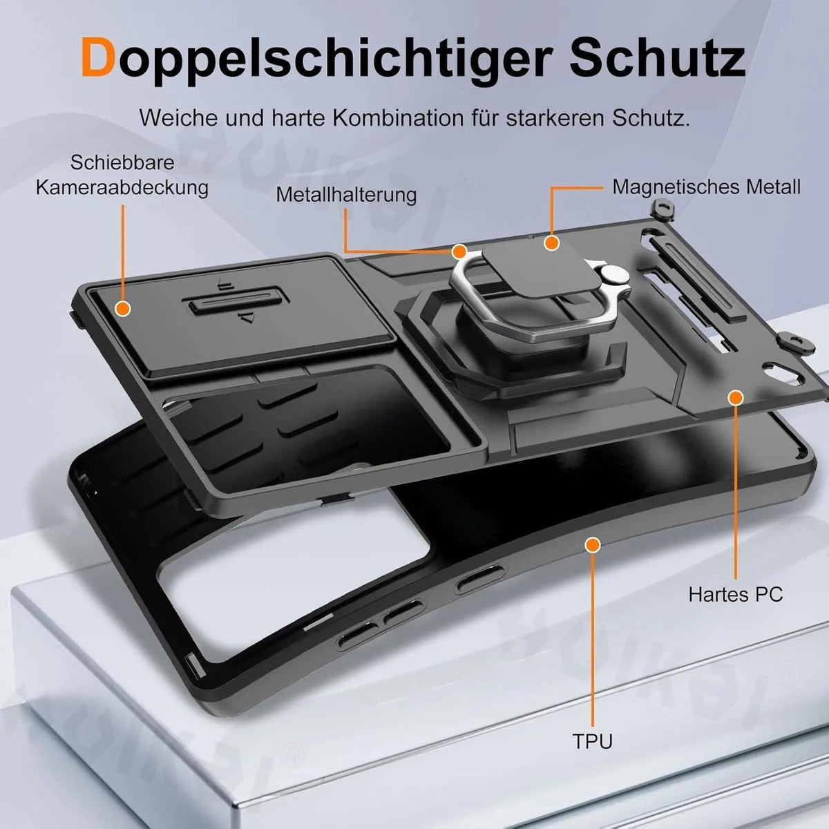 Huikai Slide Camera Aluminum Ring Kickstand Armor Case – Samsung Galaxy S26 / S26+ / S26 Ultra