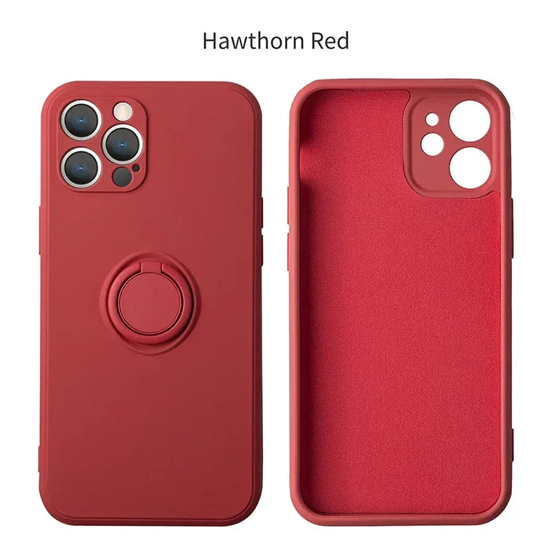Liquid Silicone Magnetic Bracket Ring Phone Cases For IPhone 15 14 13 12 11 Pro Max Mini X XS XR 8 7 Plus Shockproof Back Cover