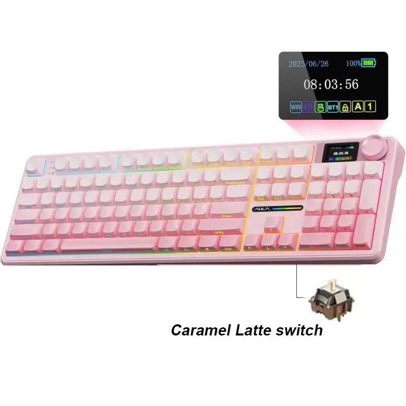 AULA F108 Pro Gaming Mechanical Keyboard Tri Mode Custom Multi-Knob Screen RGB Esports Wireless Keyboard with TFT Smart Display