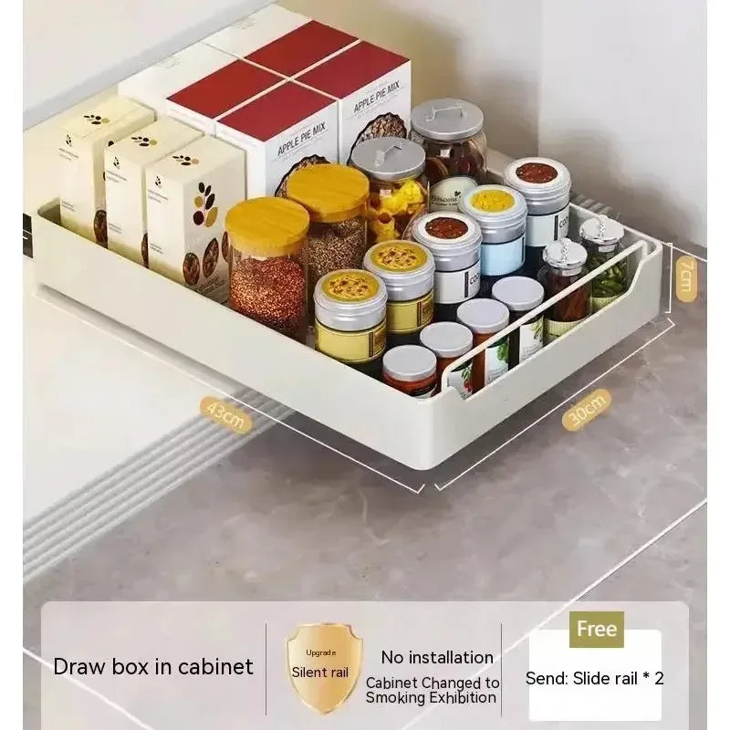 Pull-Out Metal Cabinet Storage Drawer Organizer Rack