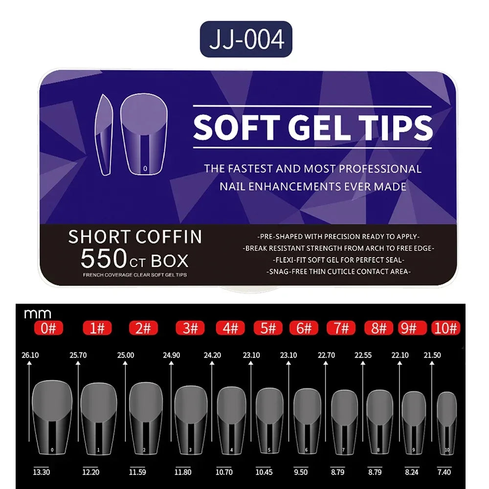 550pcs Soft Gel Nail Tips Medium Short Almond Coffin Full Cover Matte Extension Tool Acrylic Press on Nail French Manicure Decor