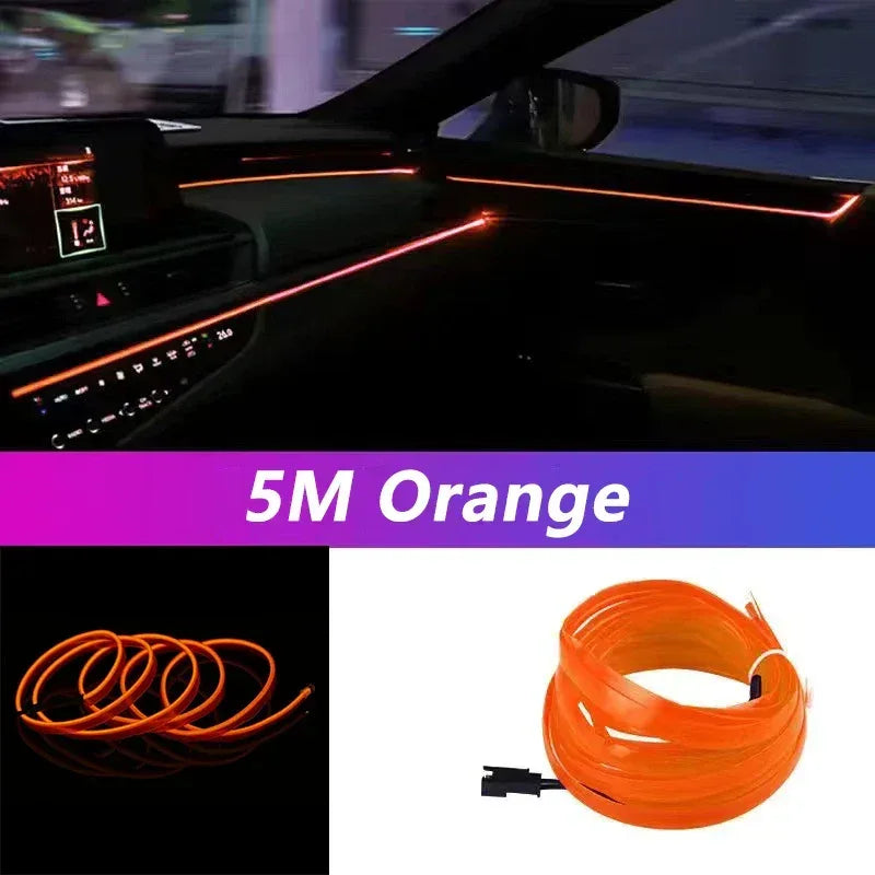 5M Car Interior Led Strip Light Neon EL Wiring Decorative Lamp For Auto DIY Flexible Ambient Light USB Party Atmosphere Diode - Urbizia