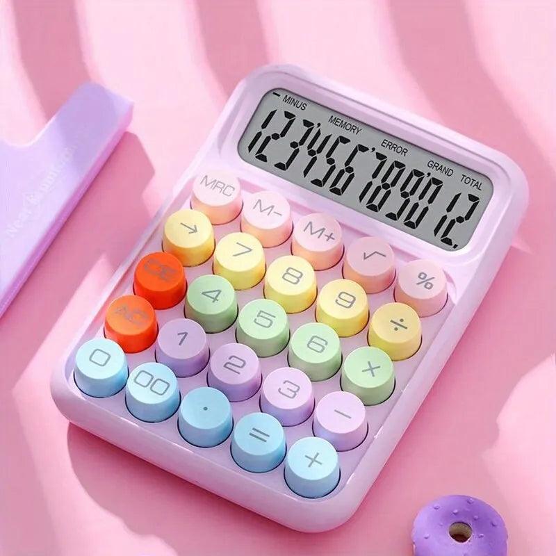 1pc Keyboard Calculator Office 12-digit Mechanical Calculator Cute Candy Color Calculator Battery not included