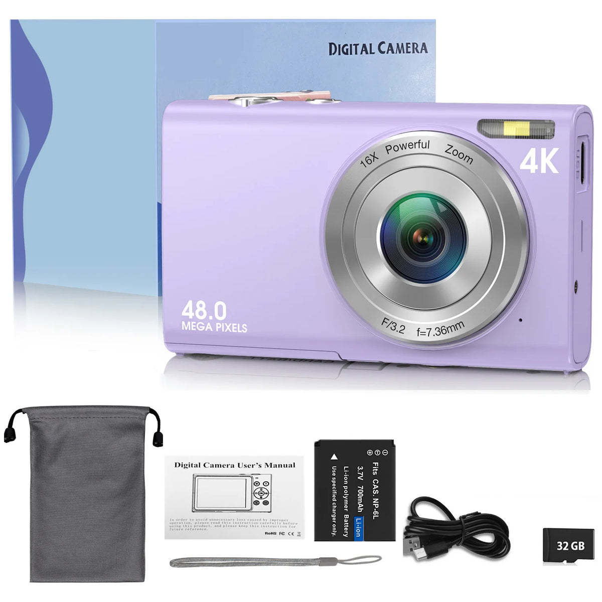 4K Digital Camera Autofocus Vlogging Camera HD 48MP with 2.8" Large Screen Camcorder Camera for Photography for Kid Adult