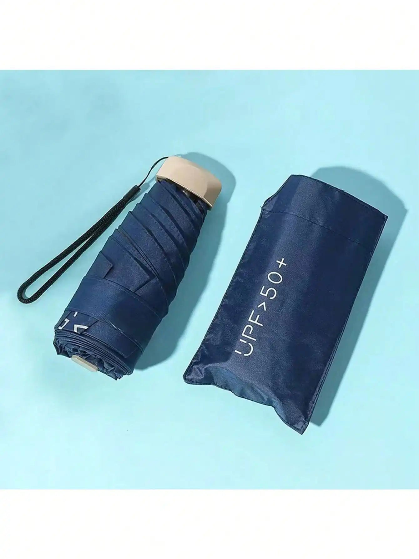 1pc Lightweight Portable Travel Umbrella, Waterproof, Manual Open/Close, 6 Reinforced Ribs, UV Protection Sunshade, Unisex (Due To Batch Differences, The Umbrella Fabric, Rib Color, English Letter Pattern Design, Button Shape