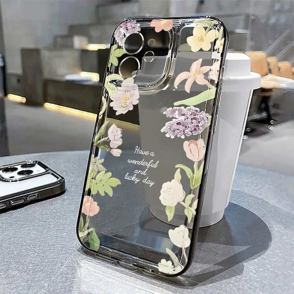 Floral Shockproof Transparent Silicone Phone Case for iPhone