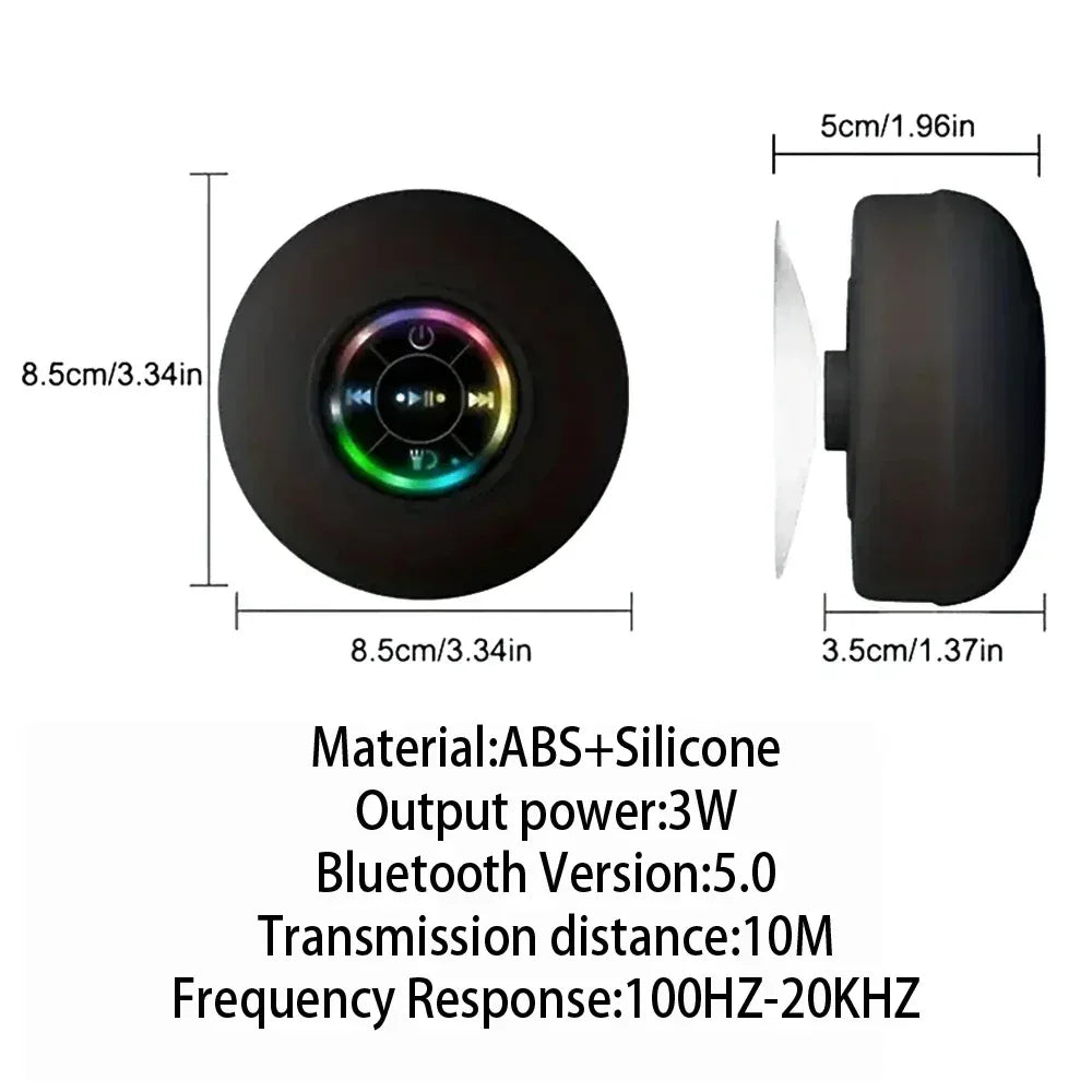 Portable Bluetooth Speaker with LED Light & Suction Cup - Urbizia