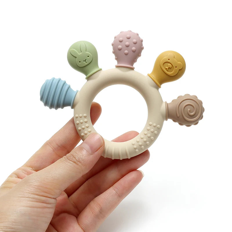 Multicolor Silicone Baby Teether Ring - Urbizia