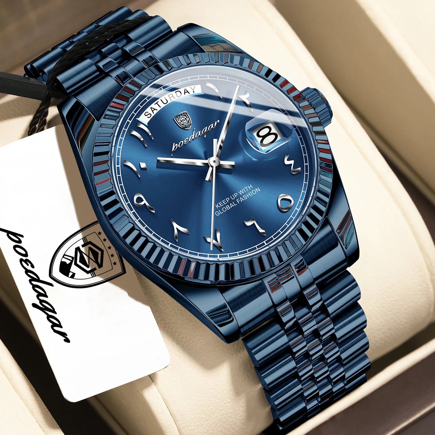 POEDAGAR Top Trendy Man Clock Stainless Steel Waterproof Business Men Watch Date Week Quartz Creative Men's Watches Reloj Hombre
