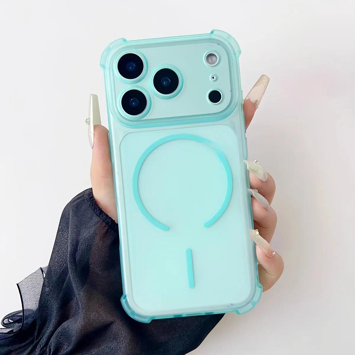 Luxury Magnetic Translucent Airbag Bumper Case For iPhone 17 14 15 13 16 Pro Max 17Pro Cases For Magsafe Shockproof Back Cover