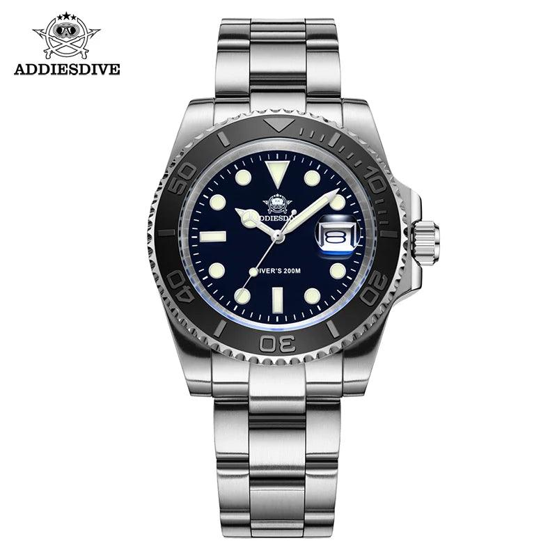 ADDIESIDVE Men's Stainless Steel Watch 200m Diver BGW9 Super Luminous Reloj Hombre European and American Business Quartz Watch