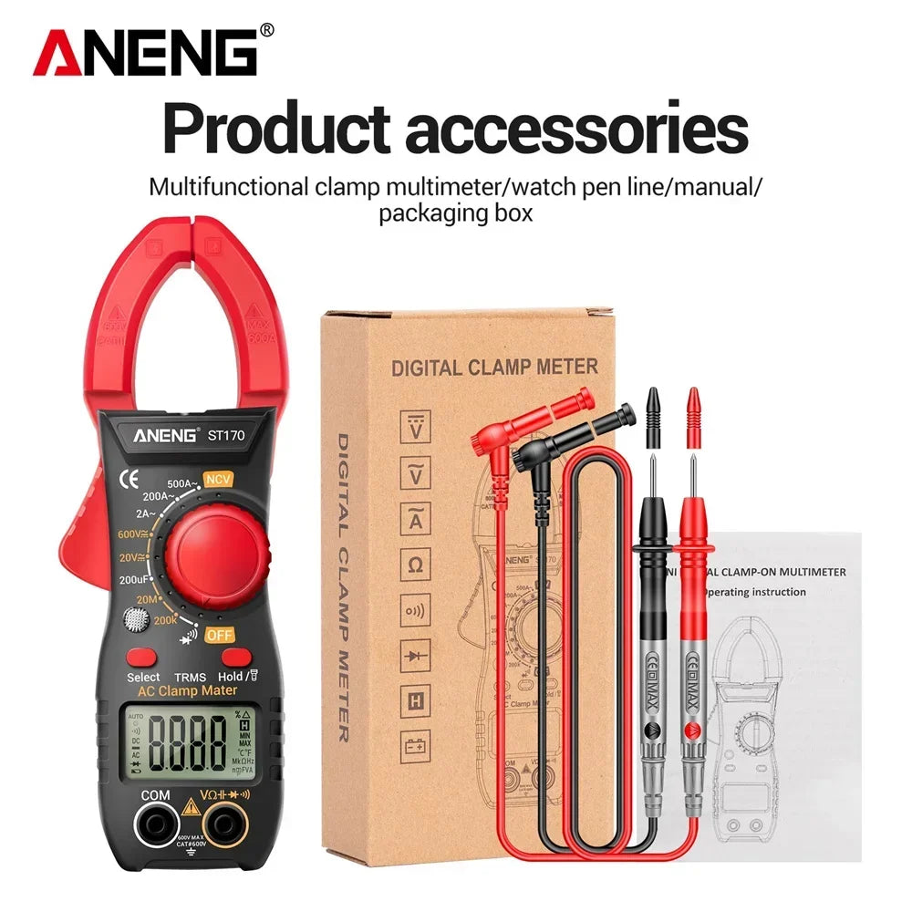 ANENG ST170 Digital Clamp Meter Multimeter 500A AC Current AC/DC Voltage Tester Resistance Capacitance Diode Test NCV Large Screen Flashlight Auto Power Off Electrician Tools