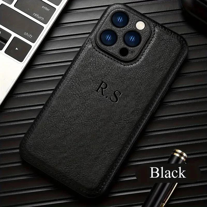 Personalized Customizable Initials Name Case For iPhone 17 16 15 14 13 12 11 Pro Max Plus Luxury Classic Bussiness Leather Cover
