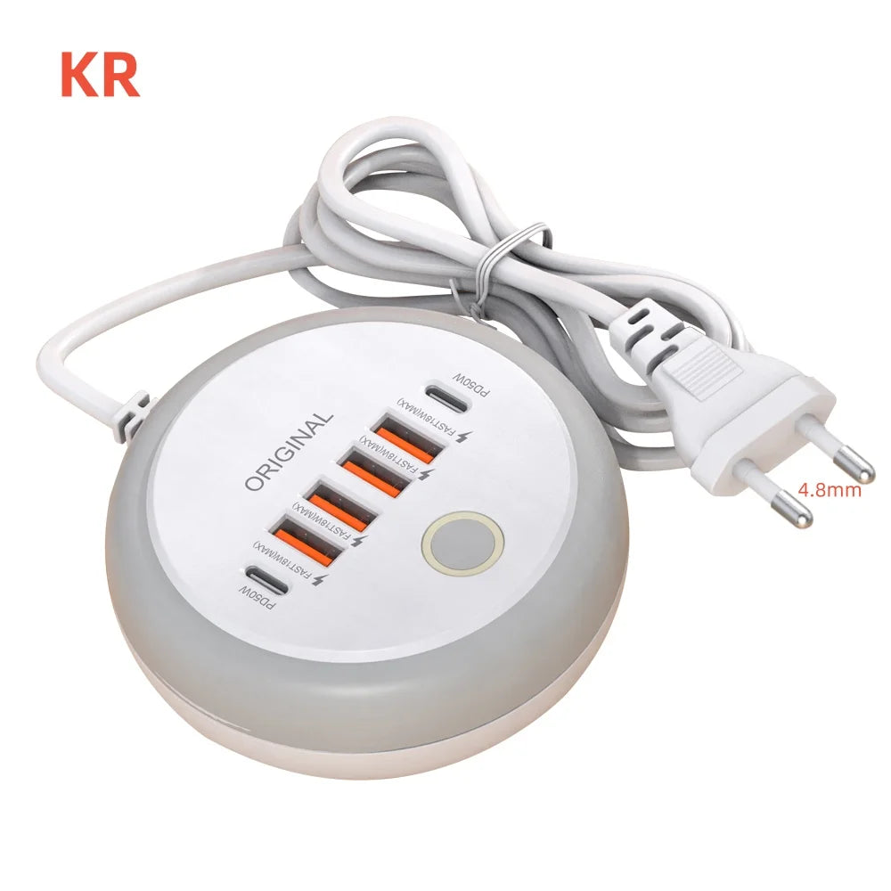 Multi Ports PD Type C Fast Charging Wall Charger 50W USB Charger USB Hub For Samsung iPhone Xiaomi EU/US/UK Plug Phone Charger