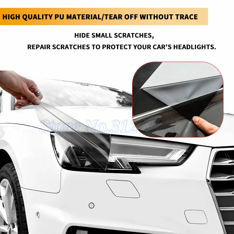 Car Headlight & Taillight Smoke Wrap Film – Black TPH PU PPF Protective Sheet