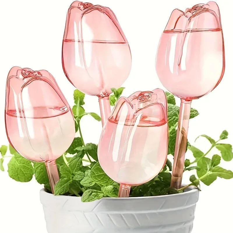 Pink tulip plant watering balls, suitable for indoor and outdoor plants, automatic plant drippers, and automatic watering - Urbizia