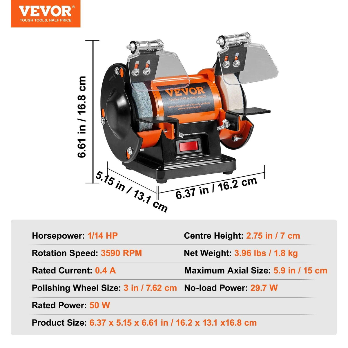 VEVOR 3in Jewelry Polisher Buffer Brushless Adjustable Speed Mini Multi-purpose Bench Grinder Polishing Machine for Gemstones