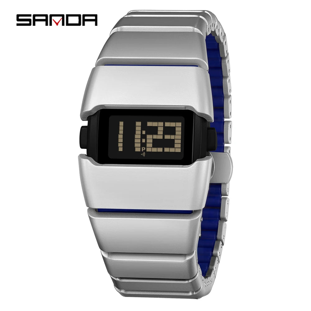 SANDA 9504 Retro Electronic Watch 5ATM Waterproof Night Light Display Snooze Alarm Clock Stopwatch Men's and Women's Watches2026