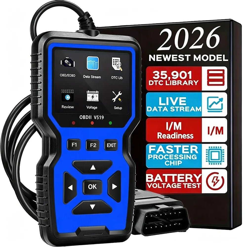 V519 Professional Obd2 Scanner - Usb-Powered Car Diagnostic Tool with Real-Time Data Stream, Full-Featured Obd Ii Testing (I/M Ready, Bod2/Eobd), Clears Engine Fault Lights, Reads/Erases Codes for Most Vehicles, Car Maintenan