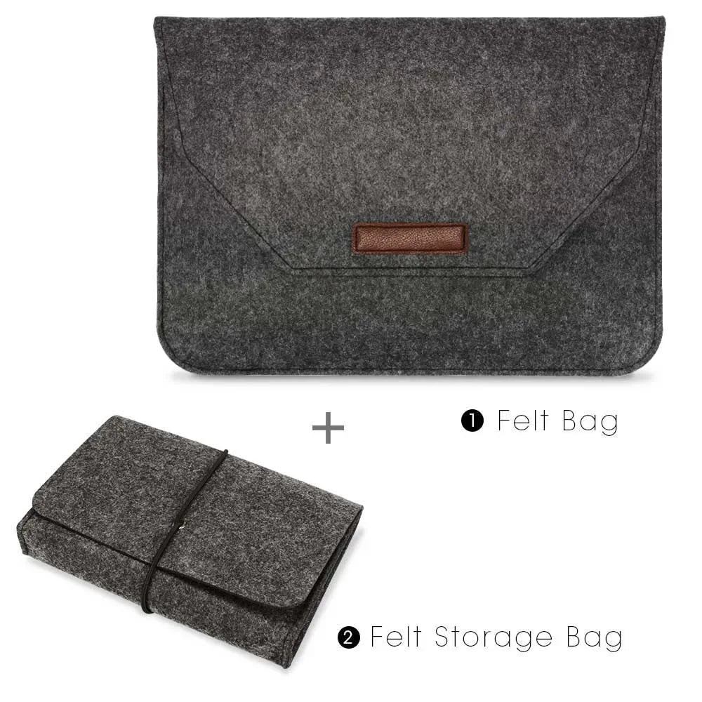 Premium Wool Felt Laptop Sleeve Bag with Mousepad