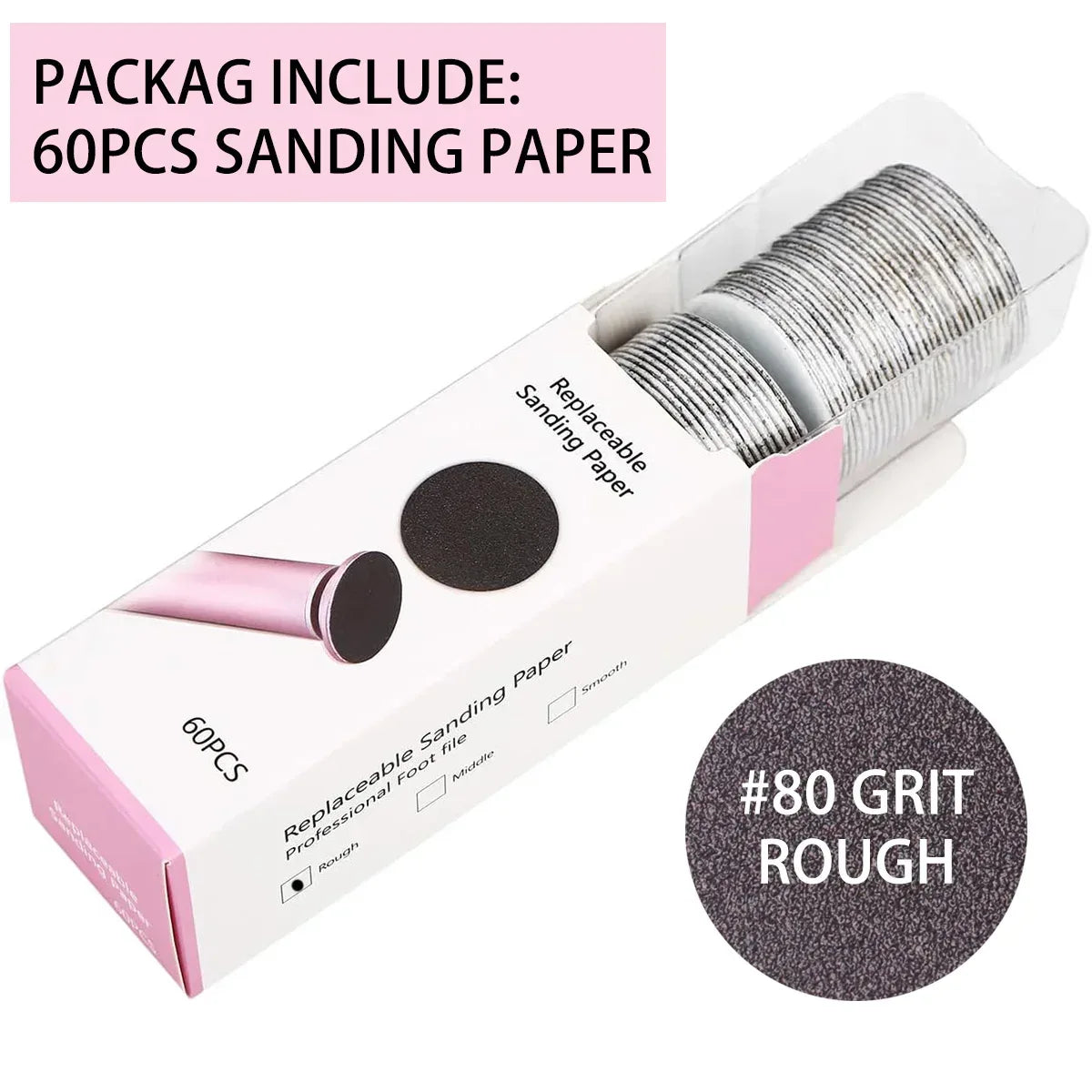 43mm 60pcs/Box Foot Dead Skin Sandpaper For Electric Nail File Cuticle Callus Replaceable Sanding Paper Professional Pedicure