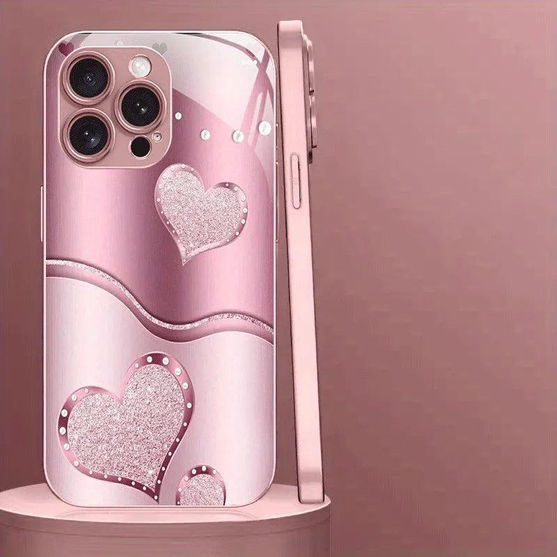 Cute Love Heart Pattern Phone Case For Samsung S25 S24 S23 S22 S21 S20 Note20 Edge Plus Ultra 4G 5G Luxury Tempered Glass Cover