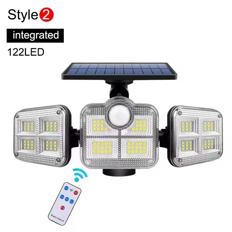 1 PACK Outdoor Motion Sensor Lamp, 4-Head Solar Power Light, 122 LED Solar Light, Flood Lights ,3000 Lumens,270° Lighting Range