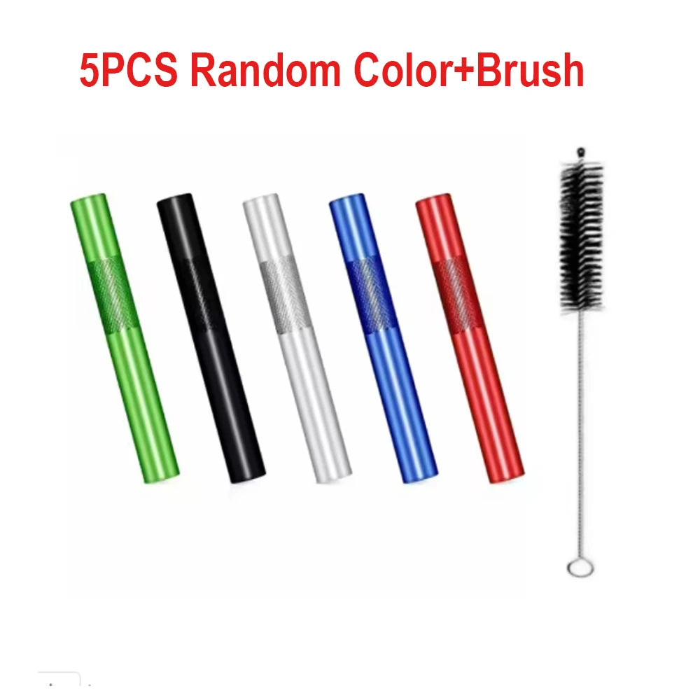 Metal Smoking Tube 5pcs Aluminum Alloy Straws with Cleaning Brush
